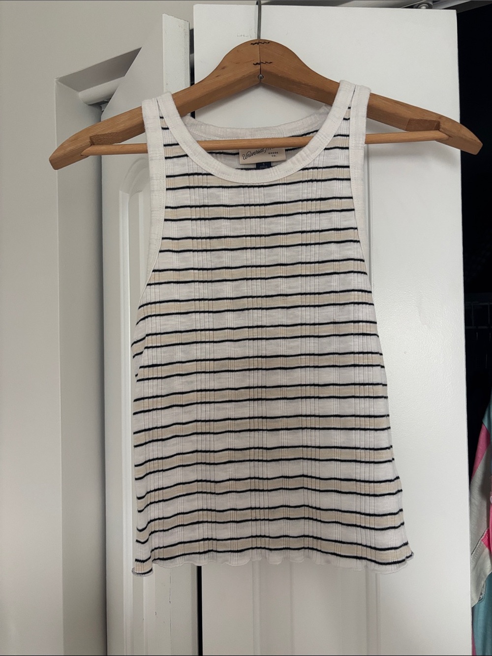 Universal Thread White Ribbed Tank with Black Stripes